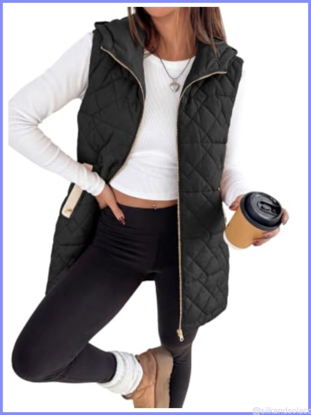 Women's Quilted Puffer Vest Sleeveless Hooded Zip-Up Lightweight Winter Gilet